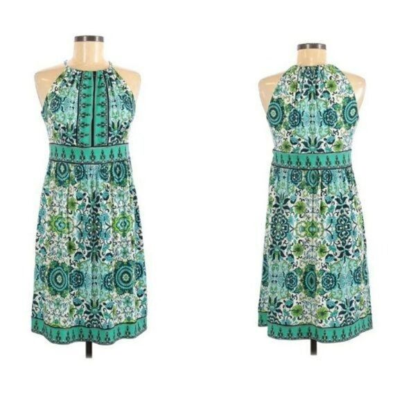 Vintage London Times Choker Halter Slip Dress Watercolor Medallion Print Sz 8 - Picture 1 of 11